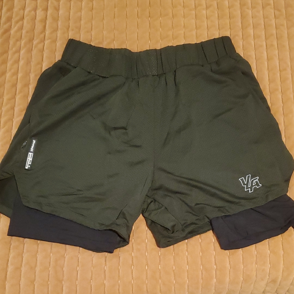 YoungLA Olive and Black Dual-Layer Shorts